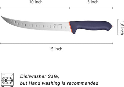 10-inch Curved Breaking Knife W SoftGrip Handle, Sharp Premium Butcher Knife Made of High Carbon Stainless Steel For Meat Cutting (Navy Blue)