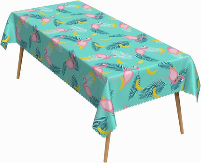 54x78 Inch Tropical Flamingo Rectangle Tablecloth Summer Hawaiian Banana Palm Leaf Mint Green Table Cover Washable Durable Table Cloth for Summer Beach Pool Party Birthday Kitchen Dining Home