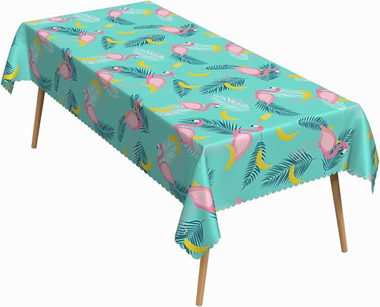 60x84 Inch Tropical Flamingo Rectangle Tablecloth Summer Hawaiian Banana Palm Leaf Mint Green Table Cover Washable Durable Table Cloth for Summer Beach Pool Party Birthday Kitchen Dining Home