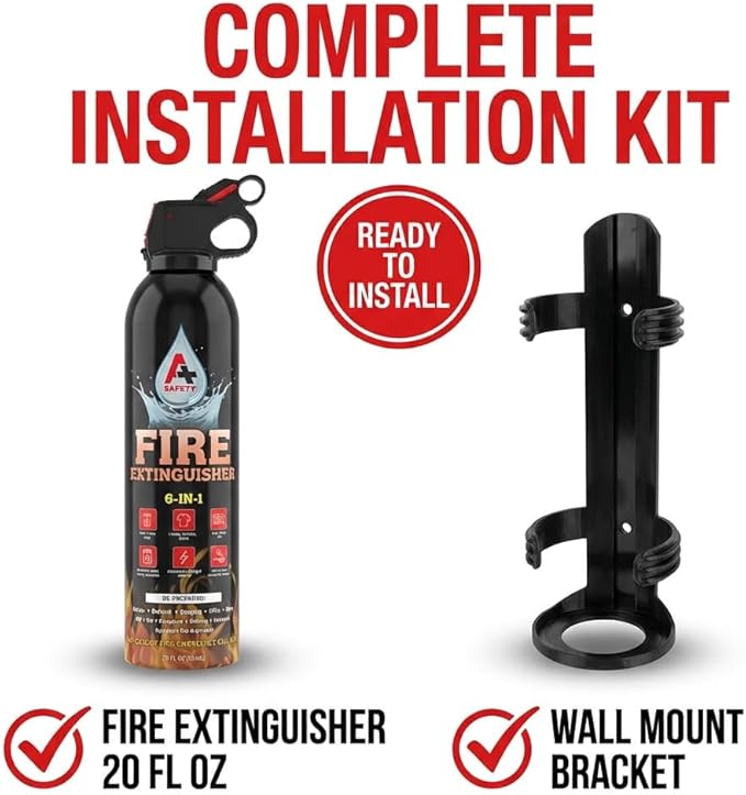 A+ Safety Aerosol Fire Extinguisher 2-Pack, Non-Toxic Water-Based Spray for Garage, RV, Boat, E-Bike Charging, Grill & Glovebox, Compact Backup to Your Home Extinguisher