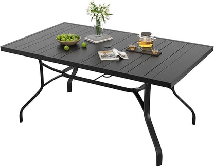 Outdoor Dining Table 60"x35", Rectangle Patio Table with 1.57" Umbrella Hole, Outdoor Metal Tables for Patio, Graden, Backyard and Poolside, Weather-Resistant