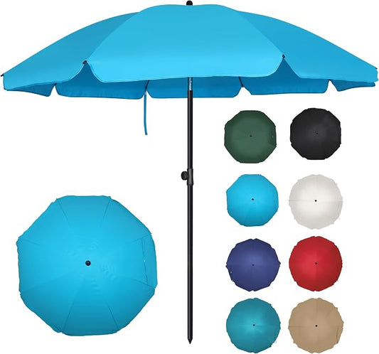 Blissun 6.5ft Patio Umbrella with Push Button Tilt & Height Adjustable, UV50+ Sun Protection with Sturdy Fiberglass Ribs & Iron Pole, Market Umbrella for Outdoor Table Garden Backyard Beach