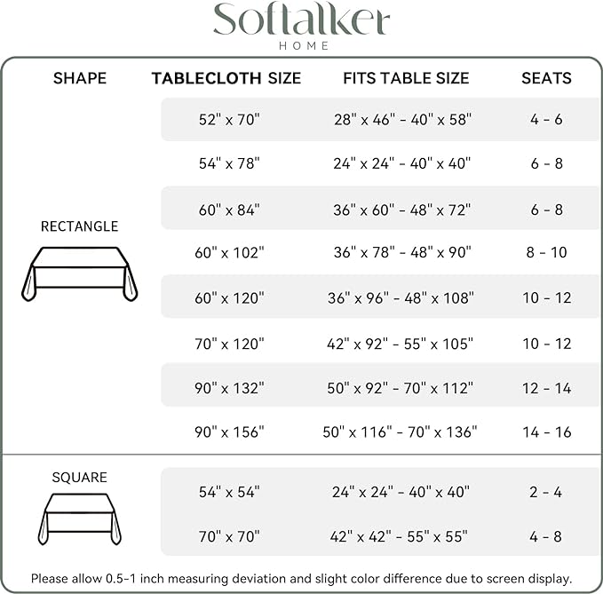 Softalker Rectangle Tablecloth, Waterproof & Stain Resistant Table Cloths Wrinkle Free Fabric Washable 210GSM Polyester Table Cover for Spring/Party/Wedding - 60 x 84 inch,Green