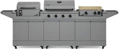 Tytus Anaheim 4-Burner Gas Grill with Two Prep Carts, Pellet Smoker, and Gas Griddle - Modular Outdoor Kitchen, Quick Assembly, Grill for Outdoor Cooking, Kitchen Island for BBQ