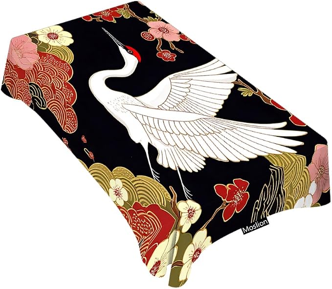 Moslion Japanese Crane Tablecloth Rectangle Tablecloth 52x70 Inch