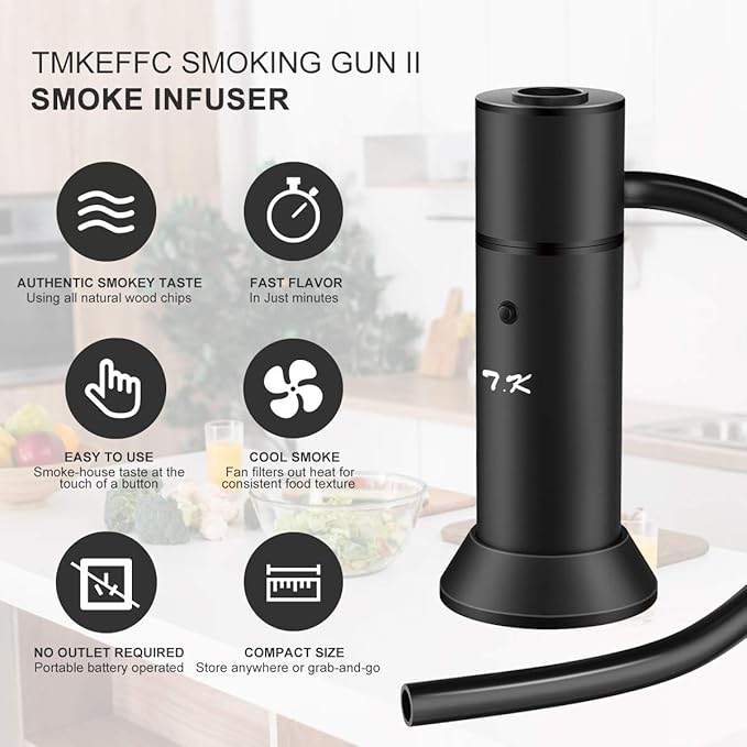 Smoking Gun Portable Smoker Infuser, Handheld Cocktail Smoke Food Smoker for Meat, Sous Vide, Drinks, Cheese, Cup Cover and Wood Chips Included, Black