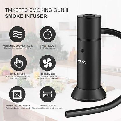 Smoking Gun Portable Smoker Infuser, Handheld Cocktail Smoke Food Smoker for Meat, Sous Vide, Drinks, Cheese, Cup Cover and Wood Chips Included, Black