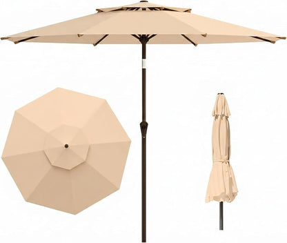 10FT Outdoor Patio Umbrella, 2 Tiers Market Table Umbrella with 8 Sturdy Ribs, Push Button Tilt and Crank, UPF50+ UV Protection for Deck, Pool, Garden and Backyard