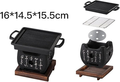 Tabletop Charcoal Barbecue Stove Charcoal BBQ Grill with Removable Nonstick Enamel Baking Pan Excellent Vent System for Indoor and Outdoor Picnic Camping Patio Backyard Cooking(A)