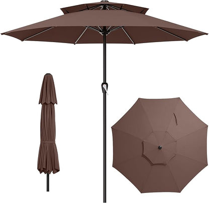 AreShark 12ft 2 Tiers Patio Umbrella - Outdoor Umbrella Waterproof UV Protection, Market Table Umbrella w/ 8 Sturdy Ribs&Crank for Pool, Porch, Garden(Dark Brown)
