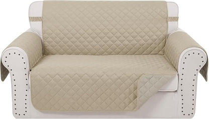 Reversible Loveseat Couch Sofa Covers, 2-Seater, Sand/Beige | Loveseat Covers for Dogs Water Repellent, Friendly Furniture Protector with Elastic Straps for Living Room