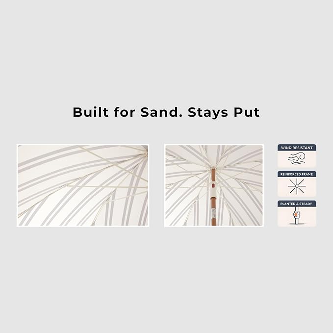 6FT Striped Fringe Beach Umbrella, Sand Anchor, UPF 50+ Sun Shade | Adjustable Tilt & Portable Design, Coastal Umbrella for Beach & Patio, Heritage Black Stripe
