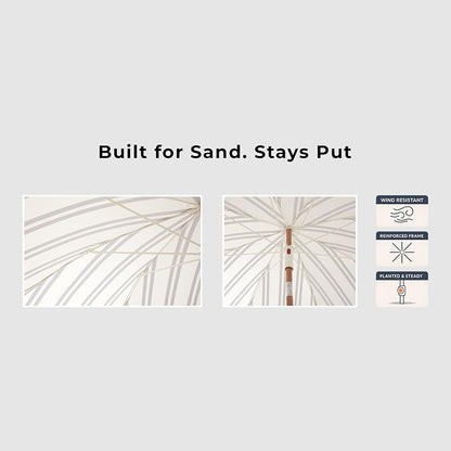 6FT Striped Fringe Beach Umbrella, Sand Anchor, UPF 50+ Sun Shade | Adjustable Tilt & Portable Design, Coastal Umbrella for Beach & Patio, Heritage Black Stripe