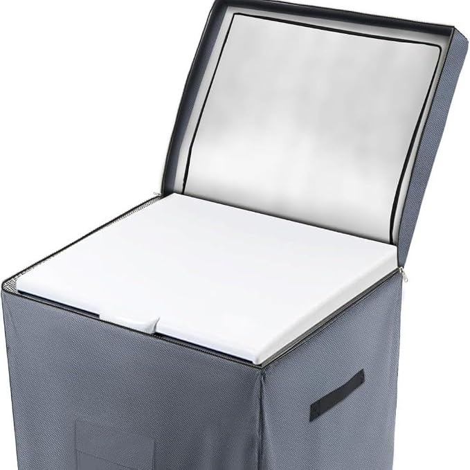 Outdoor Refrigerator Cover Heavy Duty Waterproof Polyester Freezer Cover with Top Zipper Grey Fits 29.5 X 29.1 X 22.4 Inch for Patio and Outdoor Kitchens