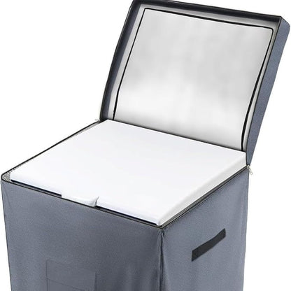 Outdoor Refrigerator Cover Heavy Duty Waterproof Polyester Freezer Cover with Top Zipper Grey Fits 29.5 X 29.1 X 22.4 Inch for Patio and Outdoor Kitchens
