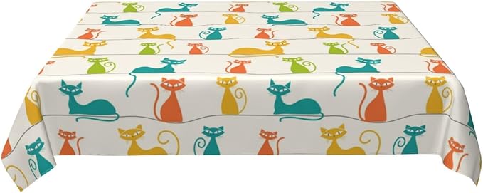 Mid Century Modern Cats Table Cloth, Cute Tablecloth Waterproof, Kitchen Dining Room Decorative Table Cover for Party Decorations Outdoor and Indoor, Rectangular 54x72 Inch