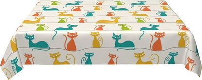 Mid Century Modern Cats Table Cloth, Cute Tablecloth Waterproof, Kitchen Dining Room Decorative Table Cover for Party Decorations Outdoor and Indoor, Rectangular 54x72 Inch
