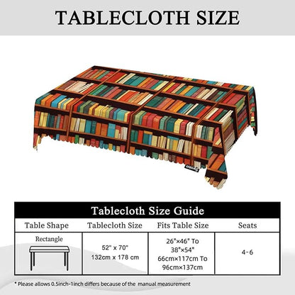 Swono Book Shelf Tablecloth Retro Bookshelf Literature Books Rectangle Table Cloth Washable Plaid Table Cover for Kitchen Holiday Dinner, 52x 70 Inch Tablecloth