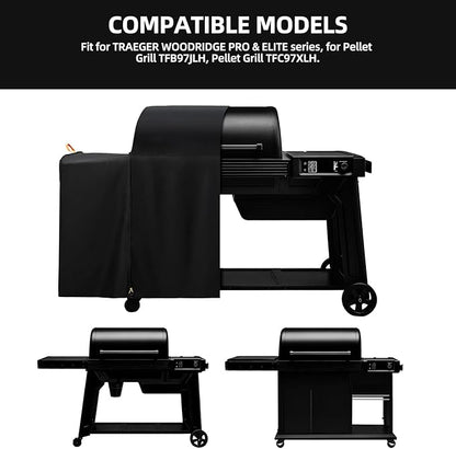 Waterproof Grill Cover for Traeger Woodridge Pro & Woodridge Elite Wood Pellet Smoker, with Additional Side Zipper, Full-Length 600D All Weather Outdoor Accessories Bac776 (Cover Only)