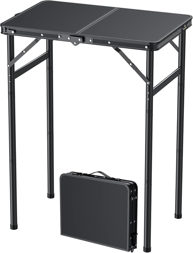 FUNYKICH 2ft Aluminum Folding Camping Table, 3 Height Adjustable Max 29.4" | 23.6''x15.7'' Tabletop, Ultralight Portable Design with Carry Handle for Car Travel, Camping, Backyard, Beach & Picnic, Balck