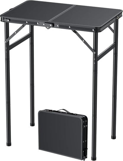 FUNYKICH 2ft Aluminum Folding Camping Table, 3 Height Adjustable Max 29.4" | 23.6''x15.7'' Tabletop, Ultralight Portable Design with Carry Handle for Car Travel, Camping, Backyard, Beach & Picnic, Balck