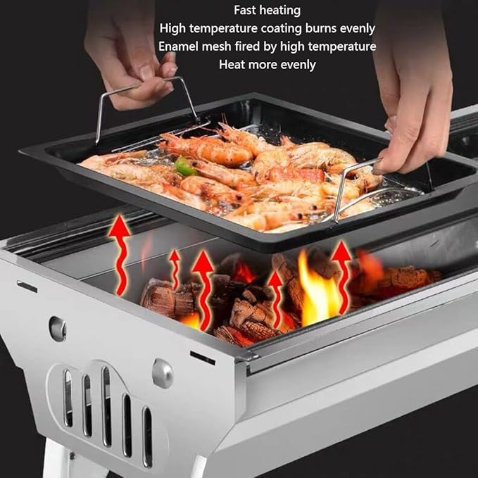 Portable BBQ Grill Stainless Steel Charcoal Barbecue Grill Folding Camping Grill Makes Juicy Lamb Shish Kebab, Shashlik, Spiedini Skewer for Outdoor Camping Grilling Picnics Cookouts Party ( Size : St