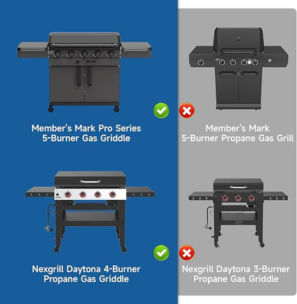 Flat Top Grill Cover for Nexgrill Daytona 4-Burner Propane Gas Griddle, Heavy Duty Waterproof Gas Griddle Cover for Member Mark Pro Series 5-Burner Gas Griddle, 68" W x 29" D x 36" H