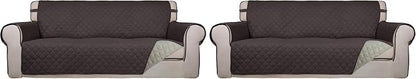 PureFit Reversible Quilted Sofa Cover, Water Resistant Slipcover Furniture Protector, Washable Couch Cover with Non Slip and Elastic Straps for Kids, Dogs, Pets (Sofa, Chocolate/Beige) (Pack of 2)