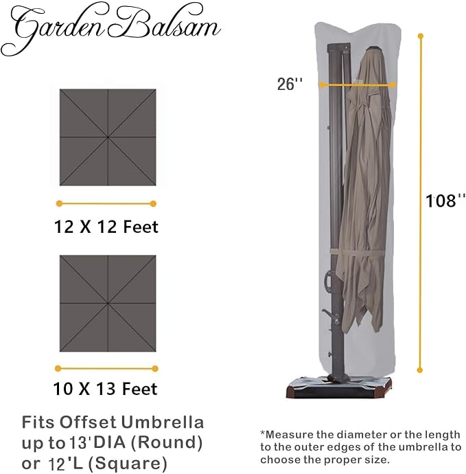 Patio Umbrella Cover for 9ft to 13ft Offset Umbrella, Water Resistant, Curved Cantilever and Straight Pole Parasol Outdoor Umbrellas Cover with Zipper and Rod