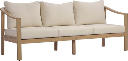 Merax Outdoor 78" Acacia Wood 3-Seater Sofa with All-Weather Coushions | Patio Sofa with Deep Seat for Porch, Lawn, Backyard, Balcony, Teak+ Beige
