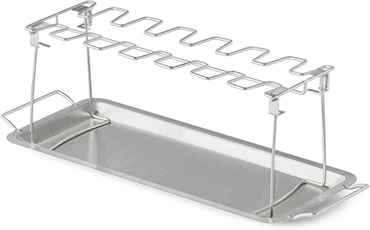 Amazon Basics Chicken Leg and Wing Rack, 14 Slots BBQ Chicken Drumsticks Holder, Food Grade Stainless Steel Roaster Stand for Smoking and Grilling, Oven, Charcoal Grill, Silver, 1-Pack