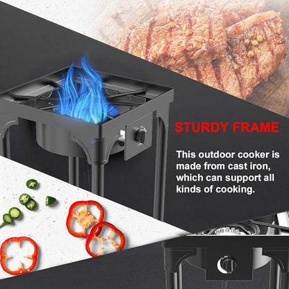 Outdoor & Indoor Portable Propane Stove, Single & Double Burners with Gas Premium Hose, Detachable Legs for Backyard Kitchen, Camping Grill, Hiking Cooking, Outdoor Recreation (DB01-Medium,1 Burner)