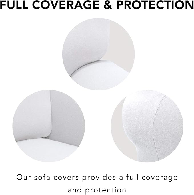 PureFit Stretch Couch Covers for Sofa Large Sofa Slipcovers White | 1-Piece Spandex Couch cover Soft Couch protector, Sofa cover Washable with Non Skid Foam and Elastic Bottom for Kids, Dogs