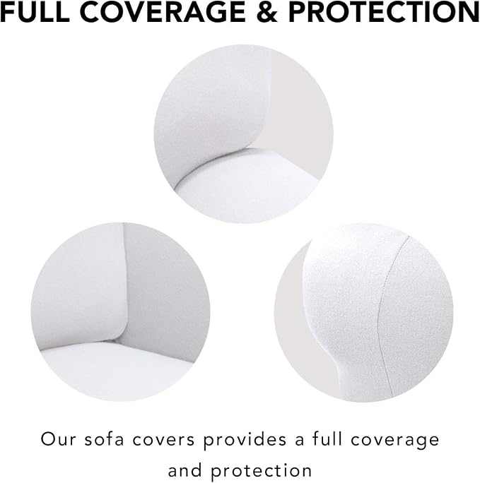 PureFit Super Stretch Chair Covers Fleece Couch Covers for Sofa White | 1-Piece Spandex Couch Cover Soft Couch Protector, Sofa Cover Washable with Non Skid Foam and Elastic Bottom for Kids, Dogs