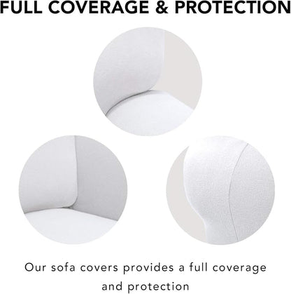 PureFit Super Stretch Chair Covers Fleece Couch Covers for Sofa White | 1-Piece Spandex Couch Cover Soft Couch Protector, Sofa Cover Washable with Non Skid Foam and Elastic Bottom for Kids, Dogs