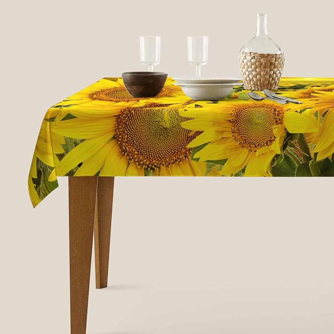 TKS MITLAN Yellow Sunflowers Tablecloth Decor Sunset Sunflower Field Table Cloth Dining Room Kitchen Table Cover 60" X 84" Oblong/Rectangle