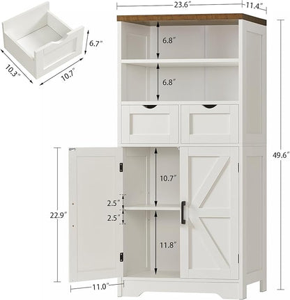 Storage Cabinet with Doors & 2 Drawers, Kitchen Cabinet with Adjustable Shelf, Pantry Cabinets, Bathroom Cabinets, for Living Room, Entryway, Home Office, White