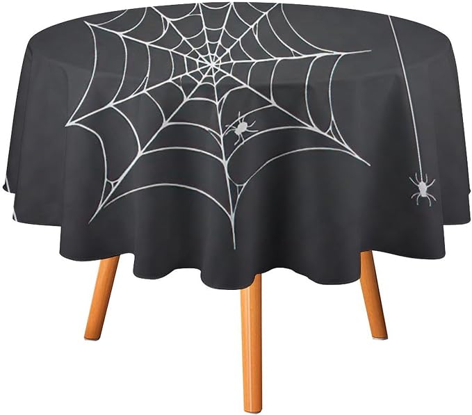 Spider Web Tablecloth, Scary Horror Spider Ghosts Gothic Black Water Resistant Wipeable Table Cover for Picnic Party Holiday Kitchen Dinner Table 70"