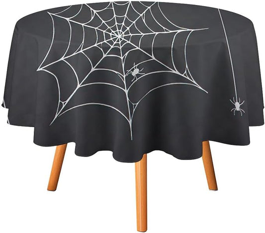 Spider Web Tablecloth, Scary Horror Spider Ghosts Gothic Black Water Resistant Wipeable Table Cover for Picnic Party Holiday Kitchen Dinner Table 70"