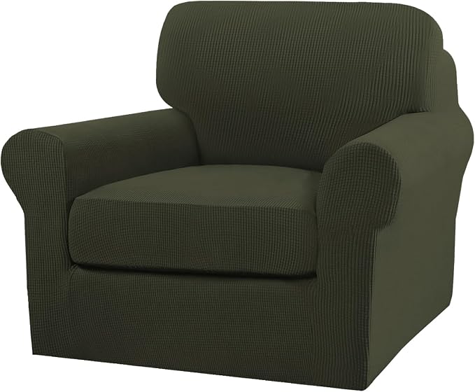 Turquoize 2 Piece Chair Covers Armchair Slipcovers for Living Room Armchair Sofa Cover with Individual Cushion Covers Feature Jacquard Fabric (Chair, Olive)