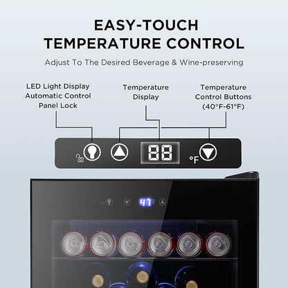 4.4 Cu.ft Beverage Refrigerator Cooler, 145 Can Mini Fridge Glass Door with Adjustable Shelves, Digital Temperature Display, Freestanding Small Drink Fridge for Home, Office or Bar(Black)