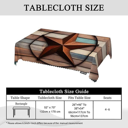 Swono Wooden Texas Rectangle Tablecloth Western Country Barn Texas Star Table Cloth Dining Table Cover for Home Kitchen Restaurant Party Buffet Picnic, 52x70 Inch