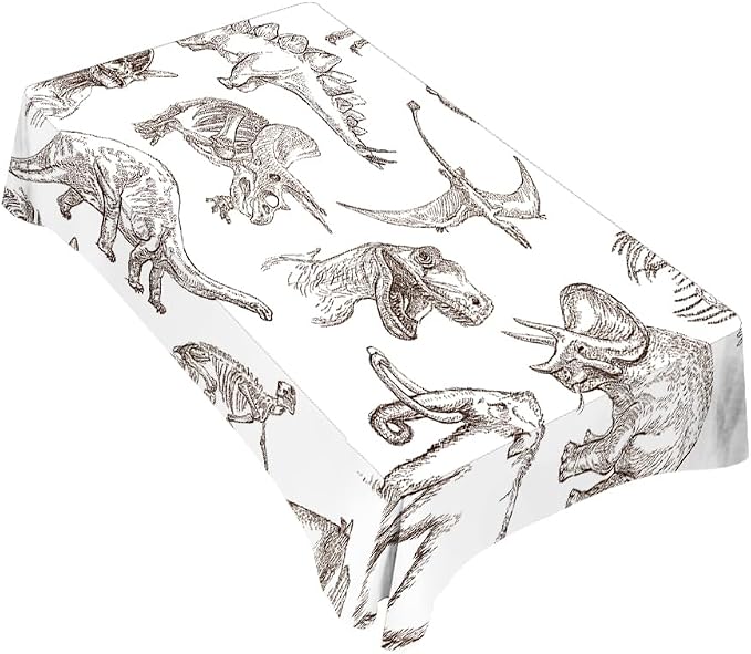 TKS MITLAN Dinosaur Tablecloth Decor Sketch Bones Fossils Mammoth Stegosaurus Trilobite Ancient Animal Table Cloth Dining Room Kitchen Table Cover 60" X 84" Oblong/Rectangle