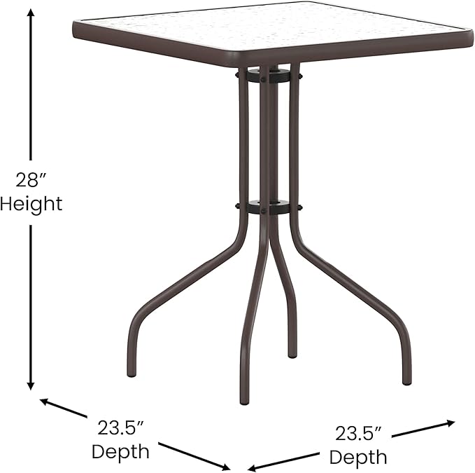 Flash Furniture TLH-0731SQ-017CBZ2-GG Lila 23.5'' Square Glass Table with 2 Metal Aluminum Slat Stack Chairs, Bronze