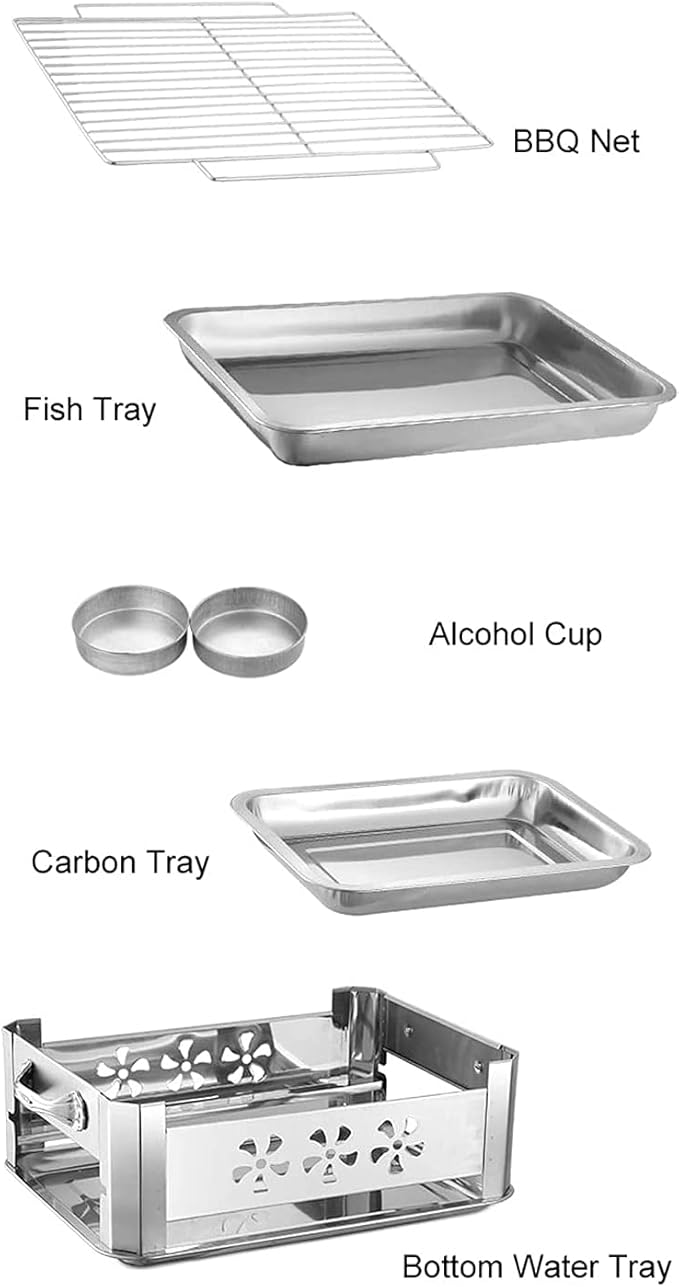 Portable Charcoal Grill for Camping BBQ Grills Outdoor Barbecue Grill, Multifunctional Smoker Charcoal Stove with BBQ Net & Carbon Tray, Stainless Steel Charcoal Grills BBQ,A-1