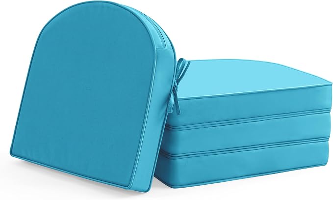 Outdoor Chair Cushions Set of 4: Waterproof & Fade Resistant Patio Furniture Cushions - 18.5 x 16 x 2 Inch Non Slip Round Corner Seat Cushion Pads with Removable Cover for Garden Yard Lawn, Teal