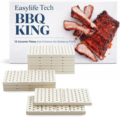 BBQ King Ceramic Grill Briquettes 15-Pack Self-Cleaning Reduces Flare Ups Replaces Lava Rocks 270 Sq in Coverage Compatible with Turbo Nexgrill Members Mark Char-Broil Gas Grills