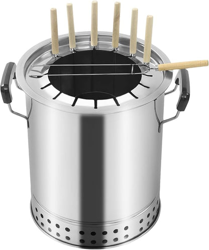 6.28 Lbs BBQ Barrel Smoker Grill Stainless Steel Portable Compact BBQ Charcoal Grill, Barrel Charcoal Grill with Complete Accessories, Portable Charcoals Grills for Camping Picnics Parties Beaches