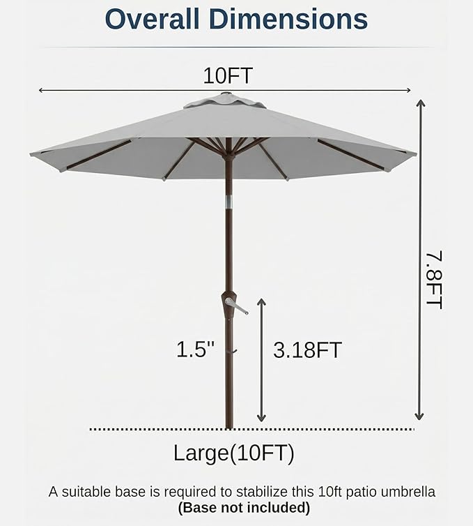 10FT Patio Umbrella, Outdoor Umbrella with Push Button Tilt and Crank, 8 Sturdy Ribs, UV Protection & Waterproof Market Umbrella for Pool, Backyard, Beach,Deck