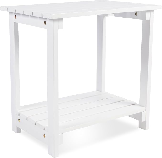 Shine Company Indoor/Outdoor Providence Rectangular Acacia Wooden Side Table, White